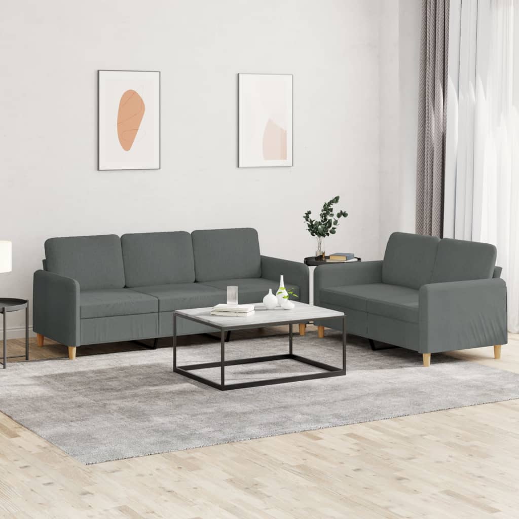 Ensemble de canapés 2 pcs avec coussins Gris foncé Tissu - XIOS