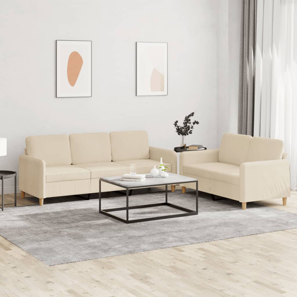 Ensemble de canapés 2 pcs avec coussins Crème Tissu - XIOS