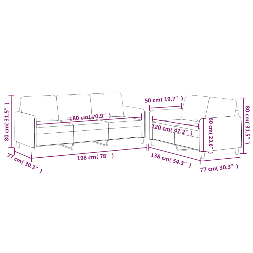 Ensemble de canapés 2 pcs avec coussins Noir Tissu - XIOS