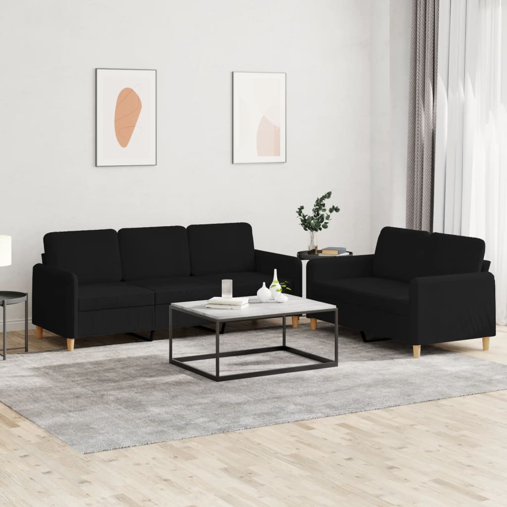 Ensemble de canapés 2 pcs avec coussins Noir Tissu - XIOS