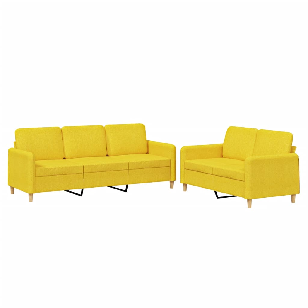 Ensemble de canapés 2 pcs avec coussins Jaune clair Tissu - XIOS