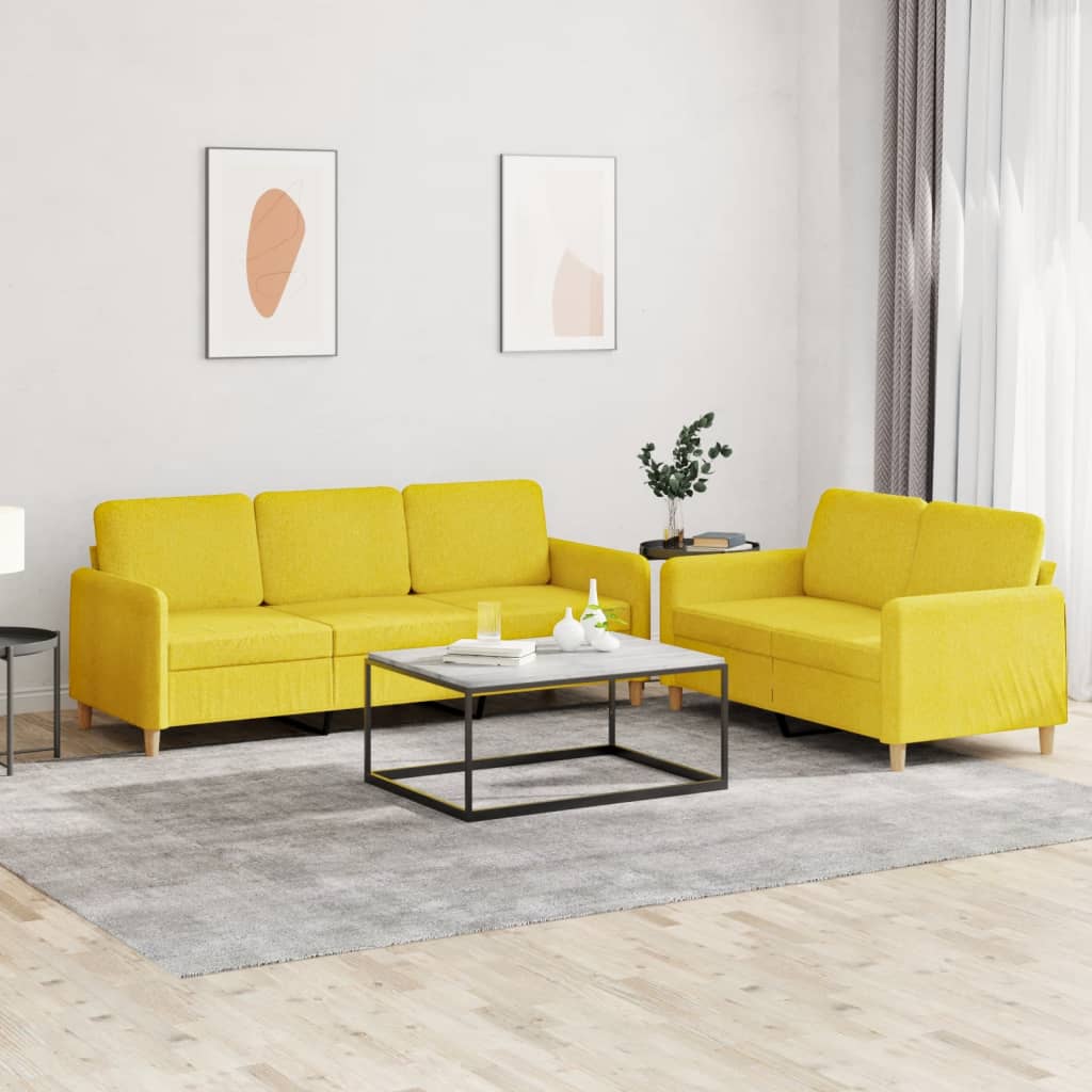 Ensemble de canapés 2 pcs avec coussins Jaune clair Tissu - XIOS