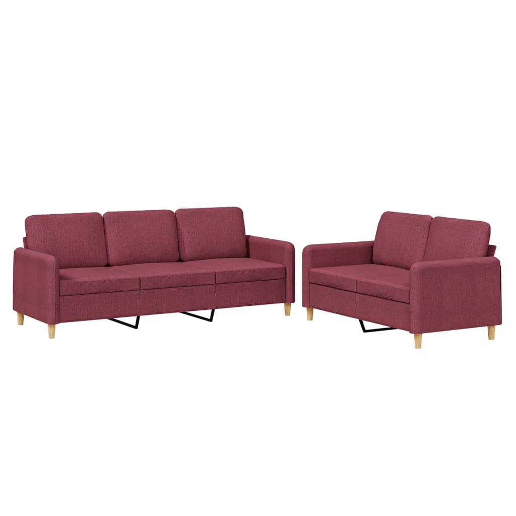 Ensemble de canapés 2 pcs avec coussins Rouge bordeaux Tissu - XIOS
