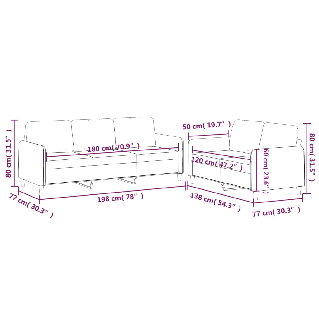 Ensemble de canapés 2 pcs avec coussins Rouge bordeaux Tissu - XIOS
