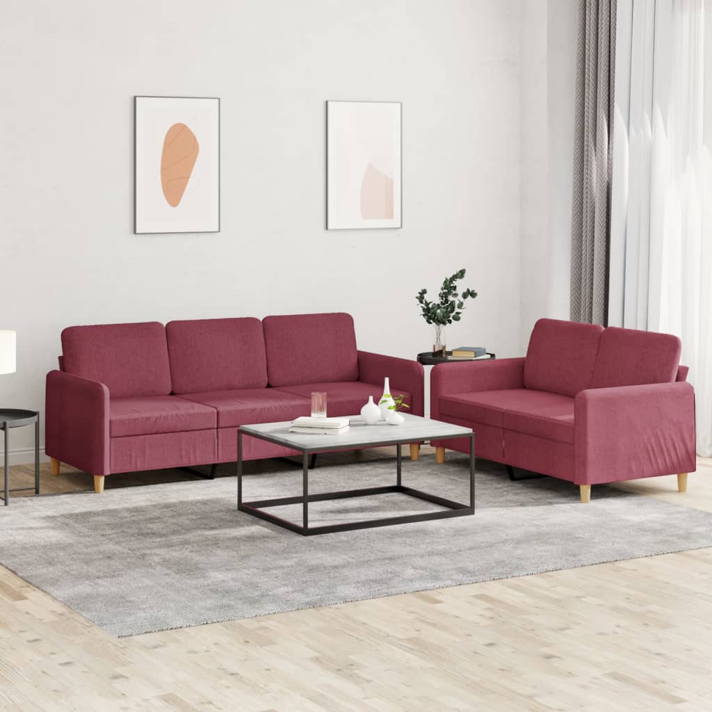 Ensemble de canapés 2 pcs avec coussins Rouge bordeaux Tissu - XIOS