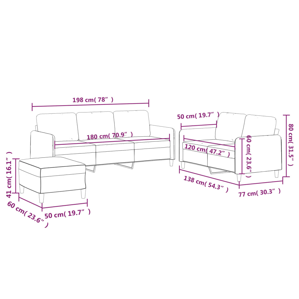 Ensemble de canapés 3 pcs avec coussins Gris foncé Tissu - XIOS