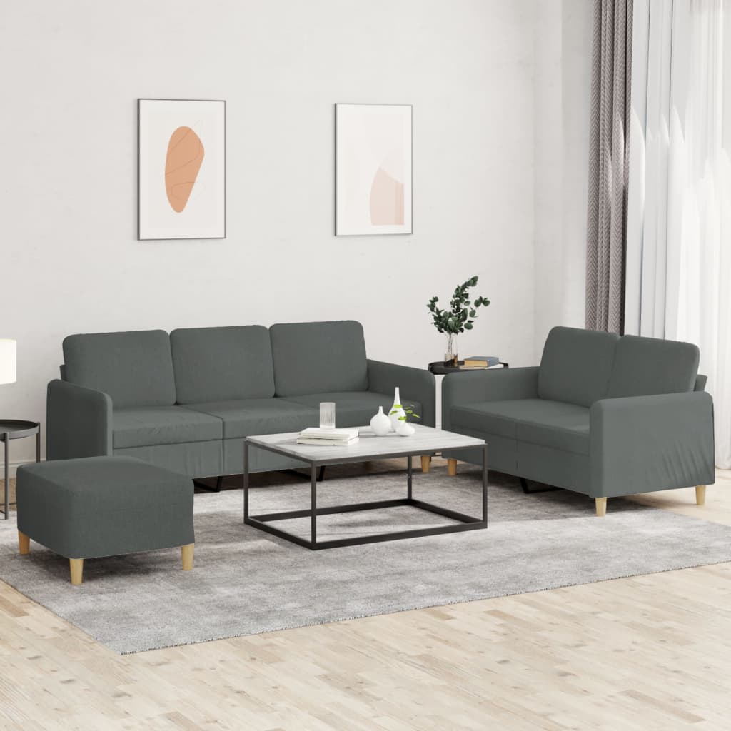 Ensemble de canapés 3 pcs avec coussins Gris foncé Tissu - XIOS