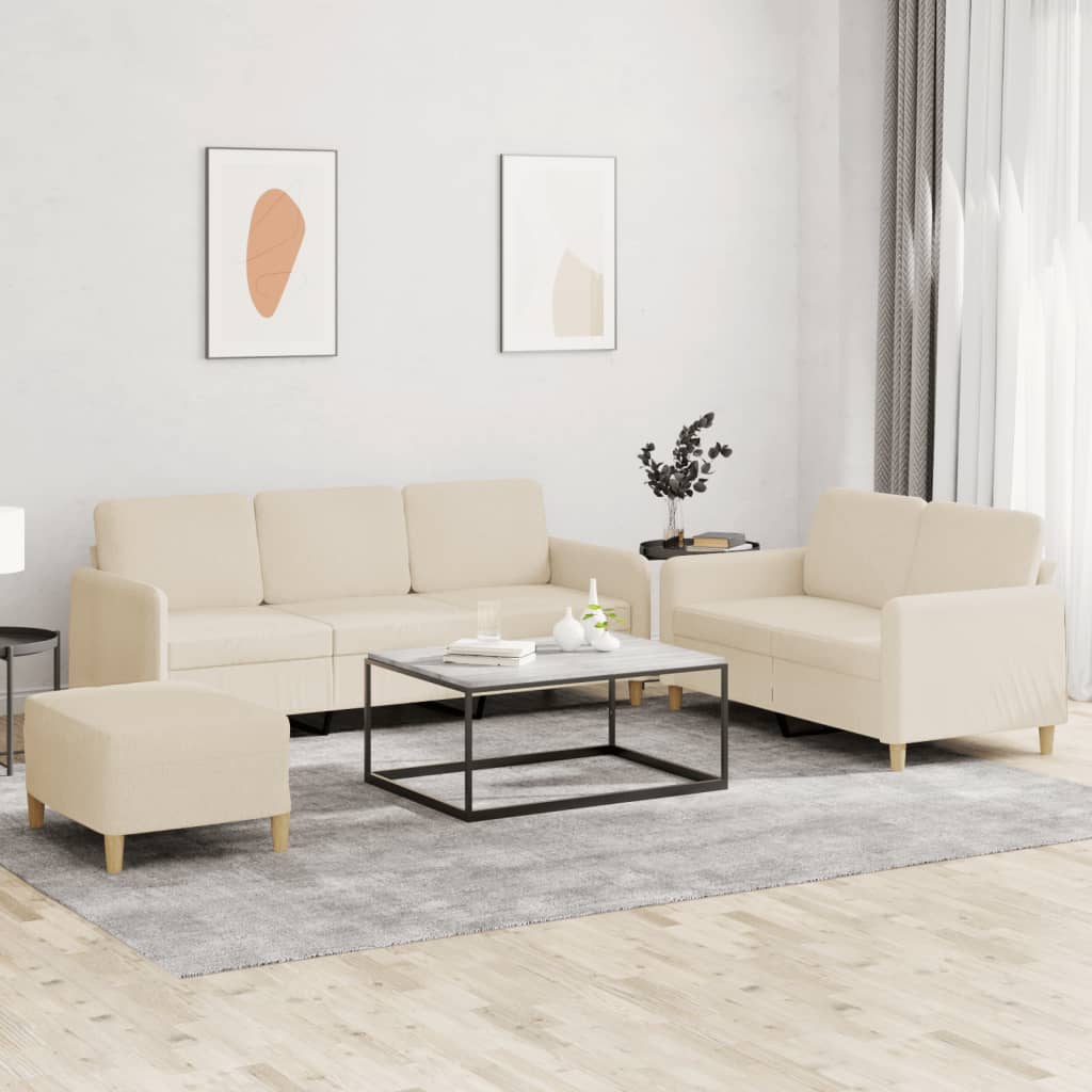 Ensemble de canapés 3 pcs avec coussins Crème Tissu