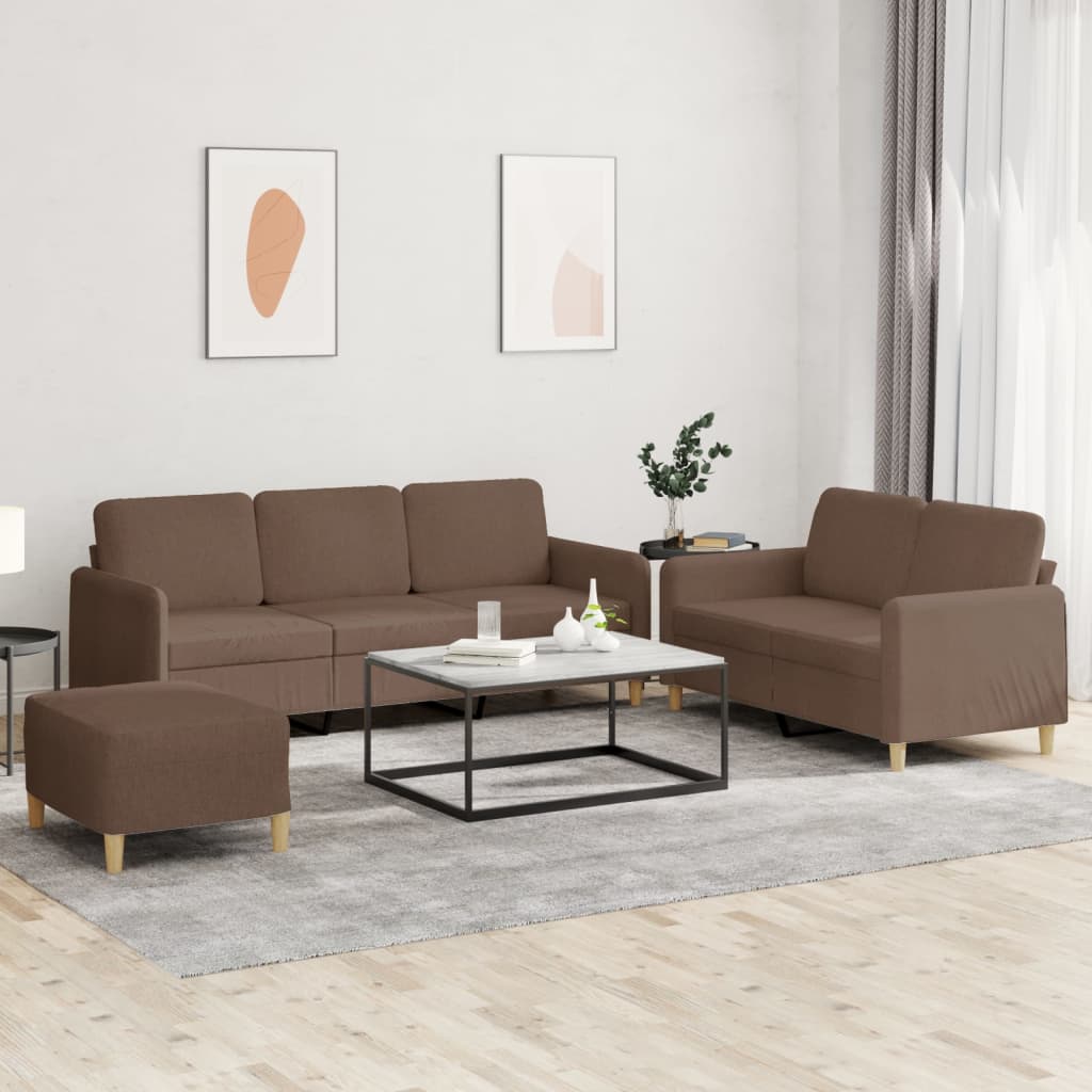 Ensemble de canapés 3 pcs avec coussins Marron Tissu