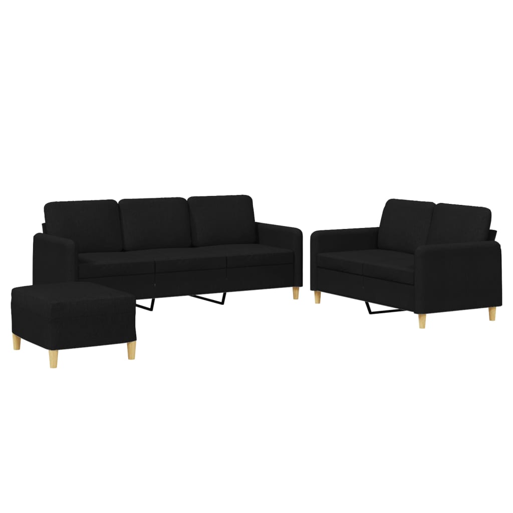 Ensemble de canapés 3 pcs avec coussins Noir Tissu