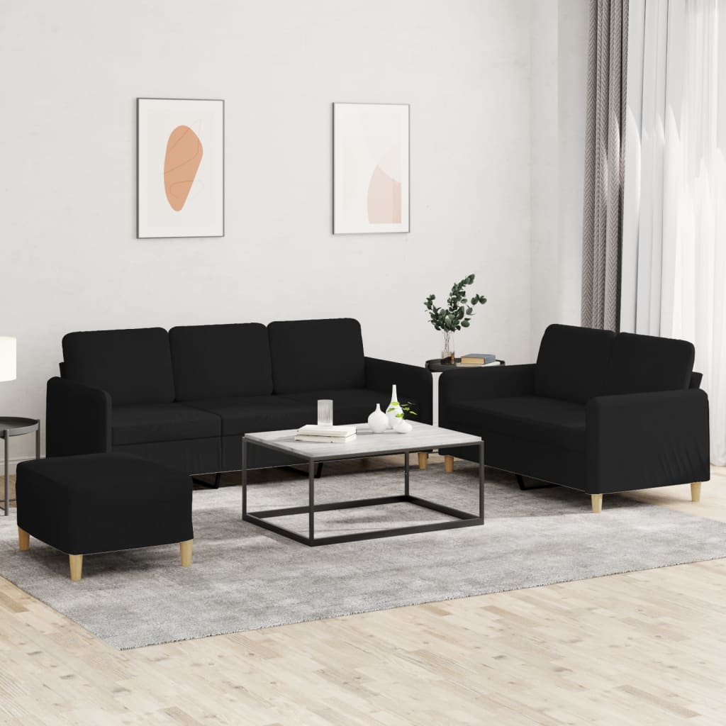 Ensemble de canapés 3 pcs avec coussins Noir Tissu