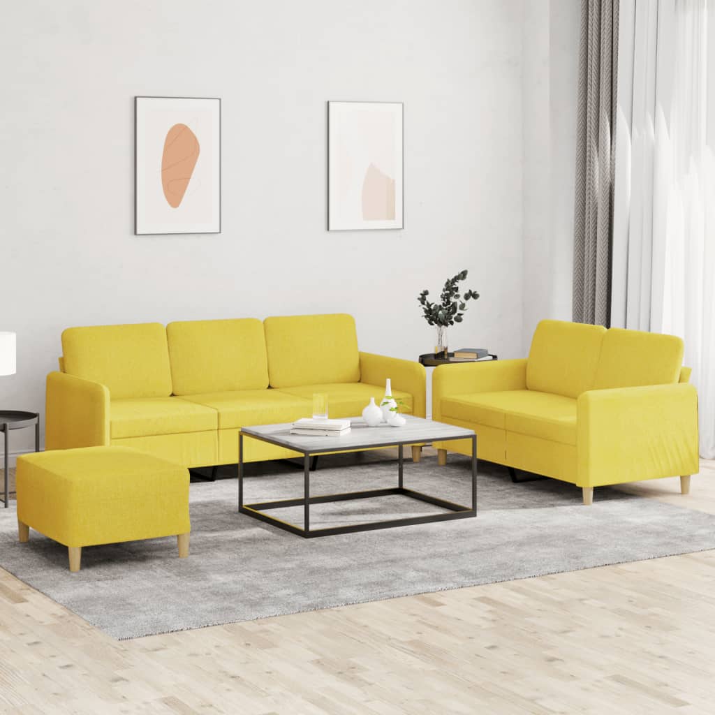 Ensemble de canapés 3 pcs avec coussins Jaune clair Tissu - XIOS