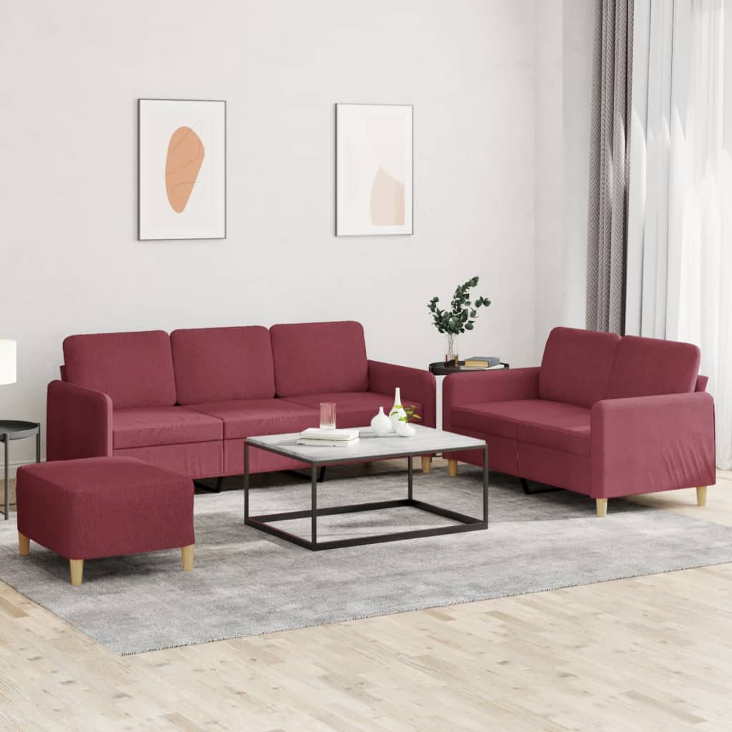 Ensemble de canapés 3 pcs avec coussins Rouge bordeaux Tissu - XIOS