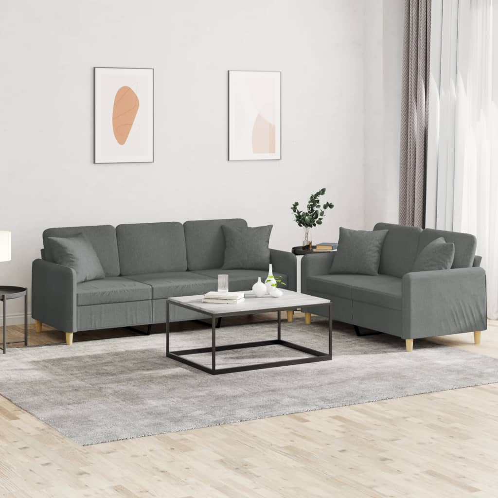 Ensemble de canapés 2 pcs coussins gris foncé tissu - XIOS