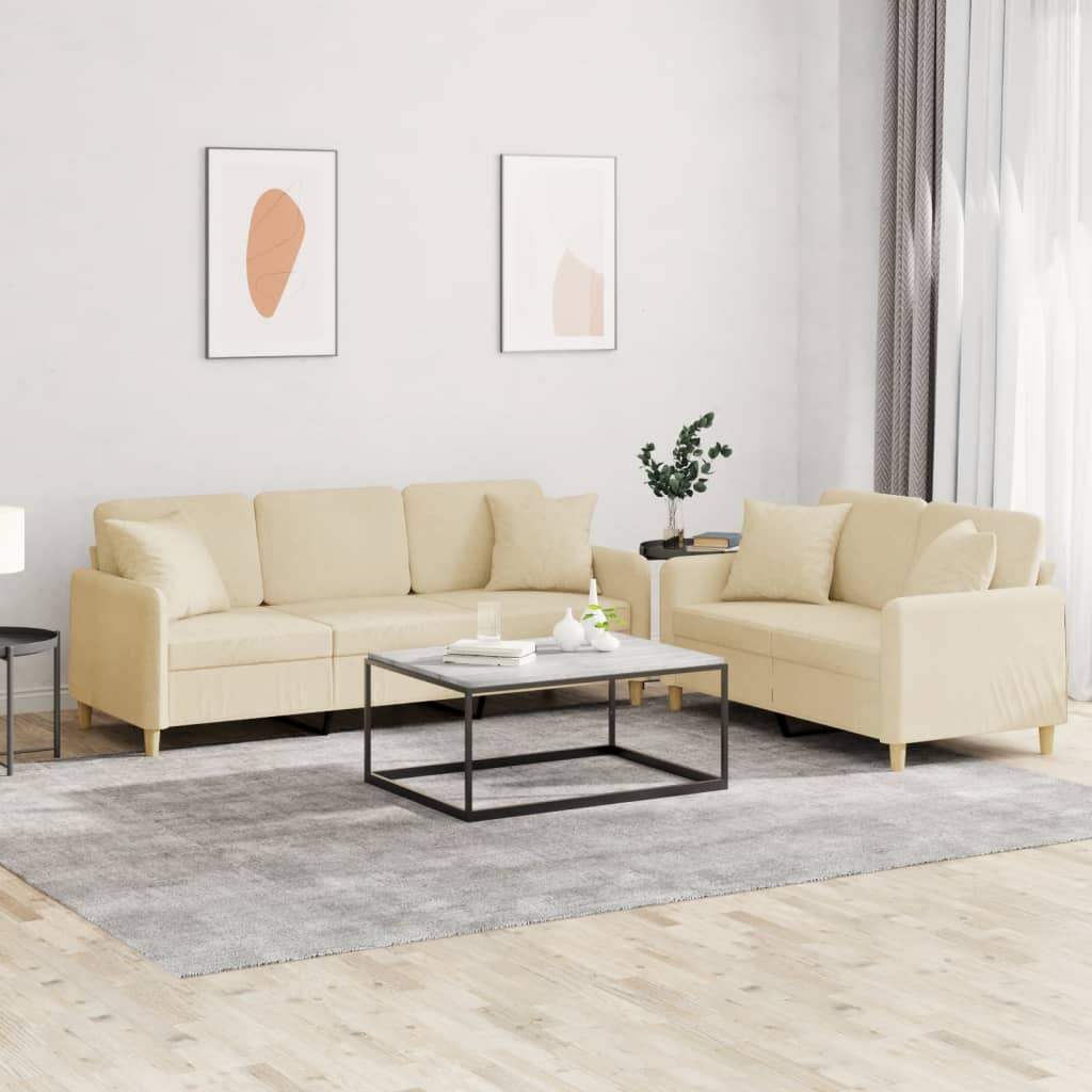 Ensemble de canapés 2 pcs avec coussins crème tissu - XIOS