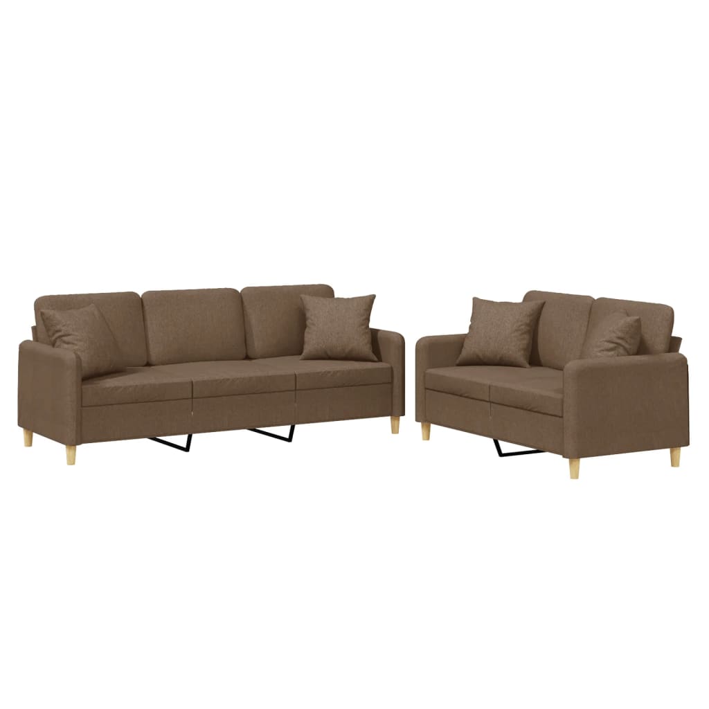 Ensemble de canapés 2 pcs avec coussins marron tissu - XIOS