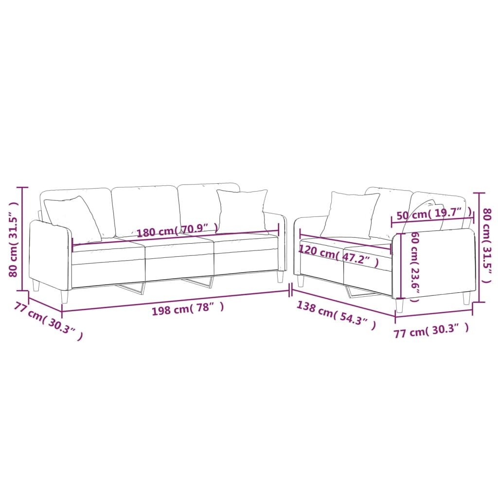 Ensemble de canapés 2 pcs avec coussins noir tissu
