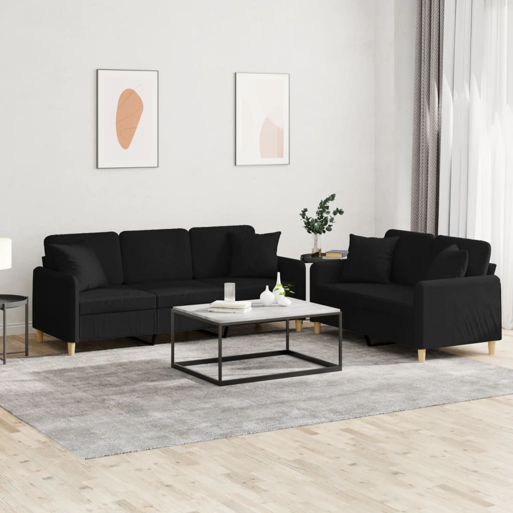 Ensemble de canapés 2 pcs avec coussins noir tissu - XIOS