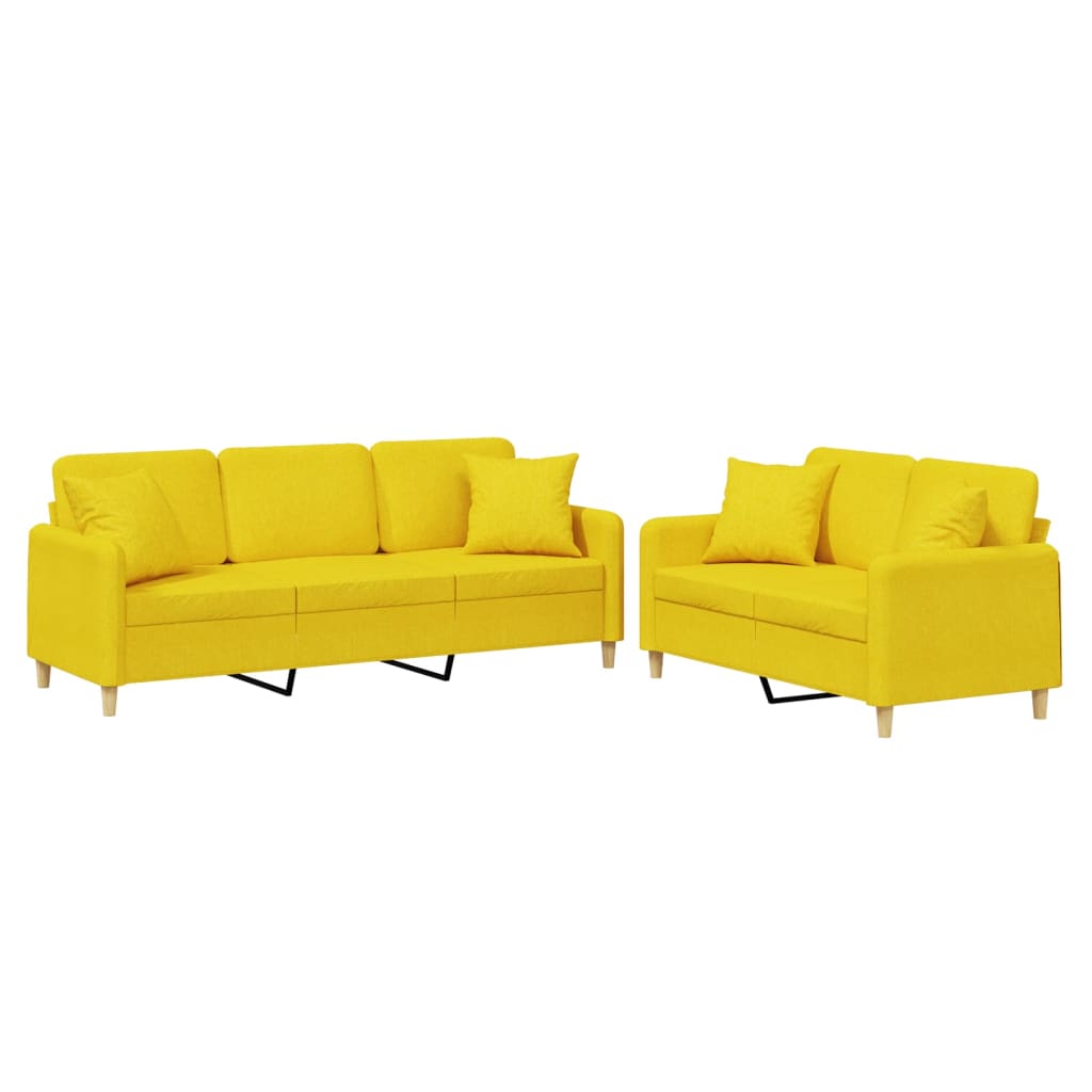 Ensemble de canapés 2 pcs avec coussins jaune clair tissu - XIOS