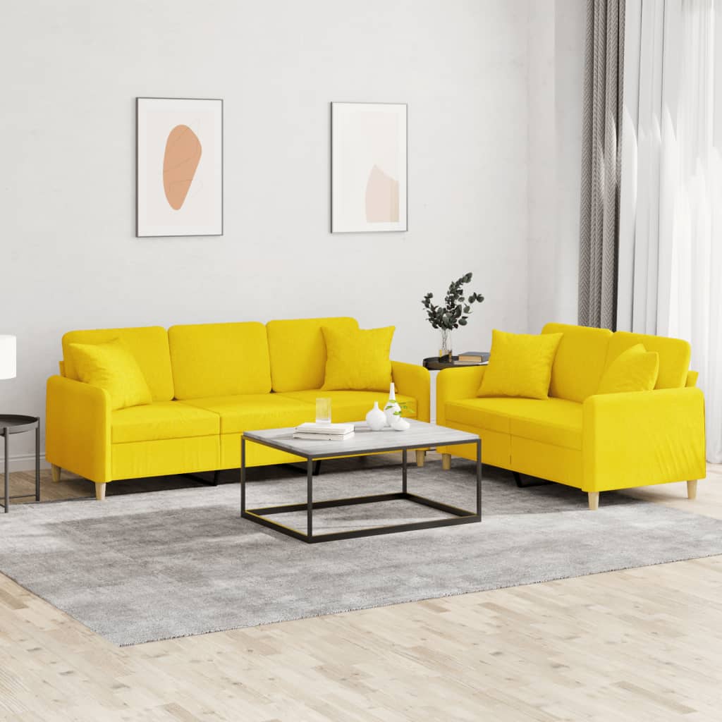 Ensemble de canapés 2 pcs avec coussins jaune clair tissu - XIOS