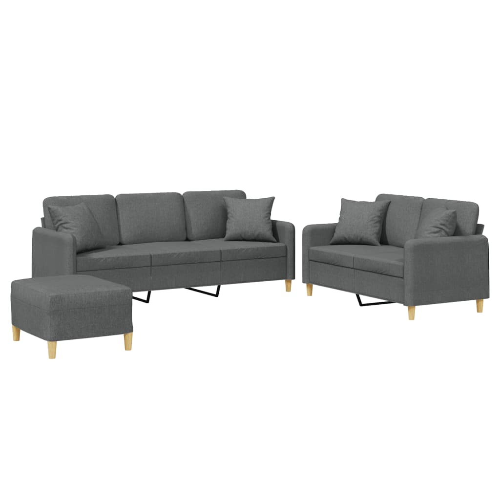 Ensemble de canapés 3 pcs coussins gris foncé tissu - XIOS