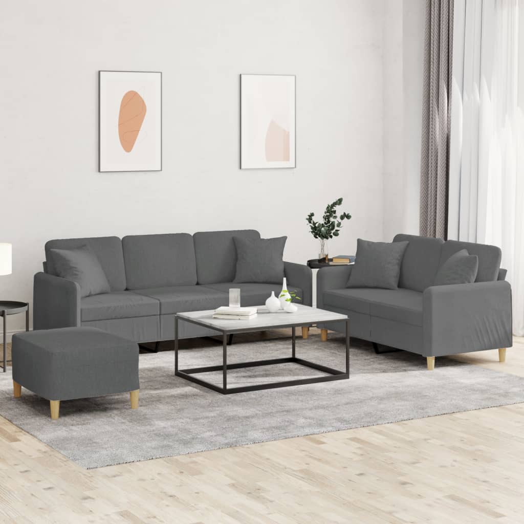 Ensemble de canapés 3 pcs coussins gris foncé tissu - XIOS