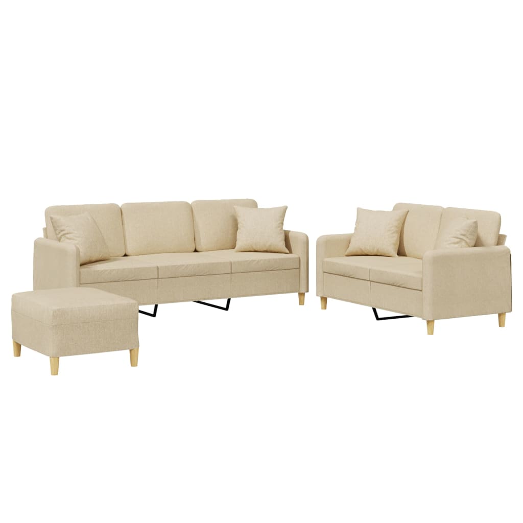 Ensemble de canapés 3 pcs avec coussins crème tissu