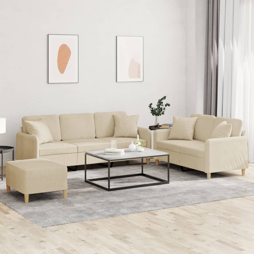 Ensemble de canapés 3 pcs avec coussins crème tissu