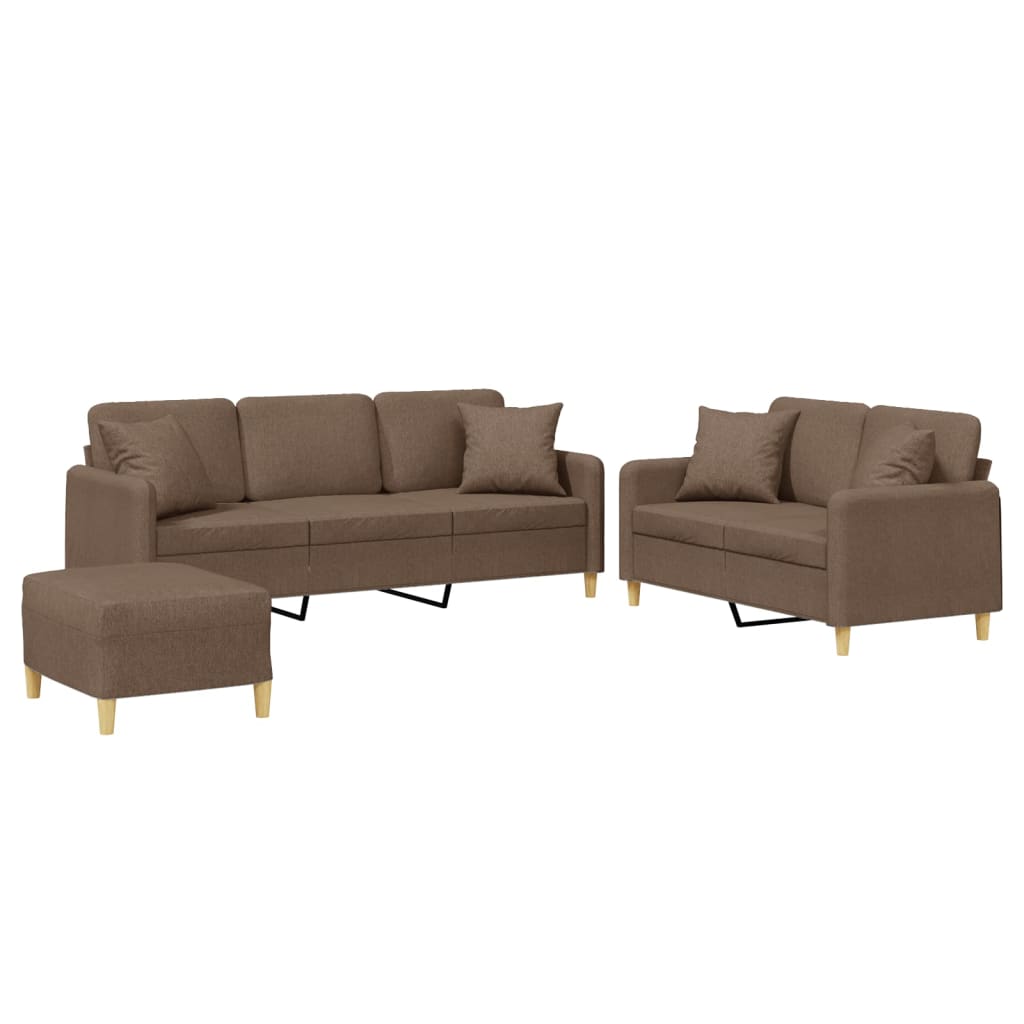 Ensemble de canapés 3 pcs avec coussins marron tissu - XIOS