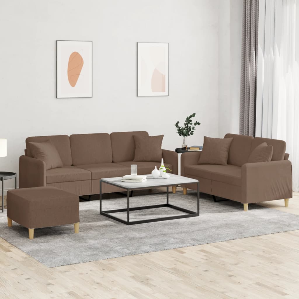 Ensemble de canapés 3 pcs avec coussins marron tissu - XIOS
