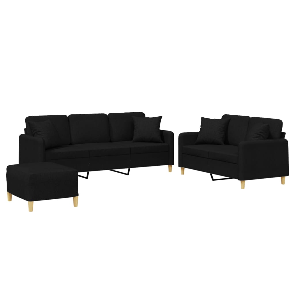 Ensemble de canapés 3 pcs avec coussins noir tissu - XIOS