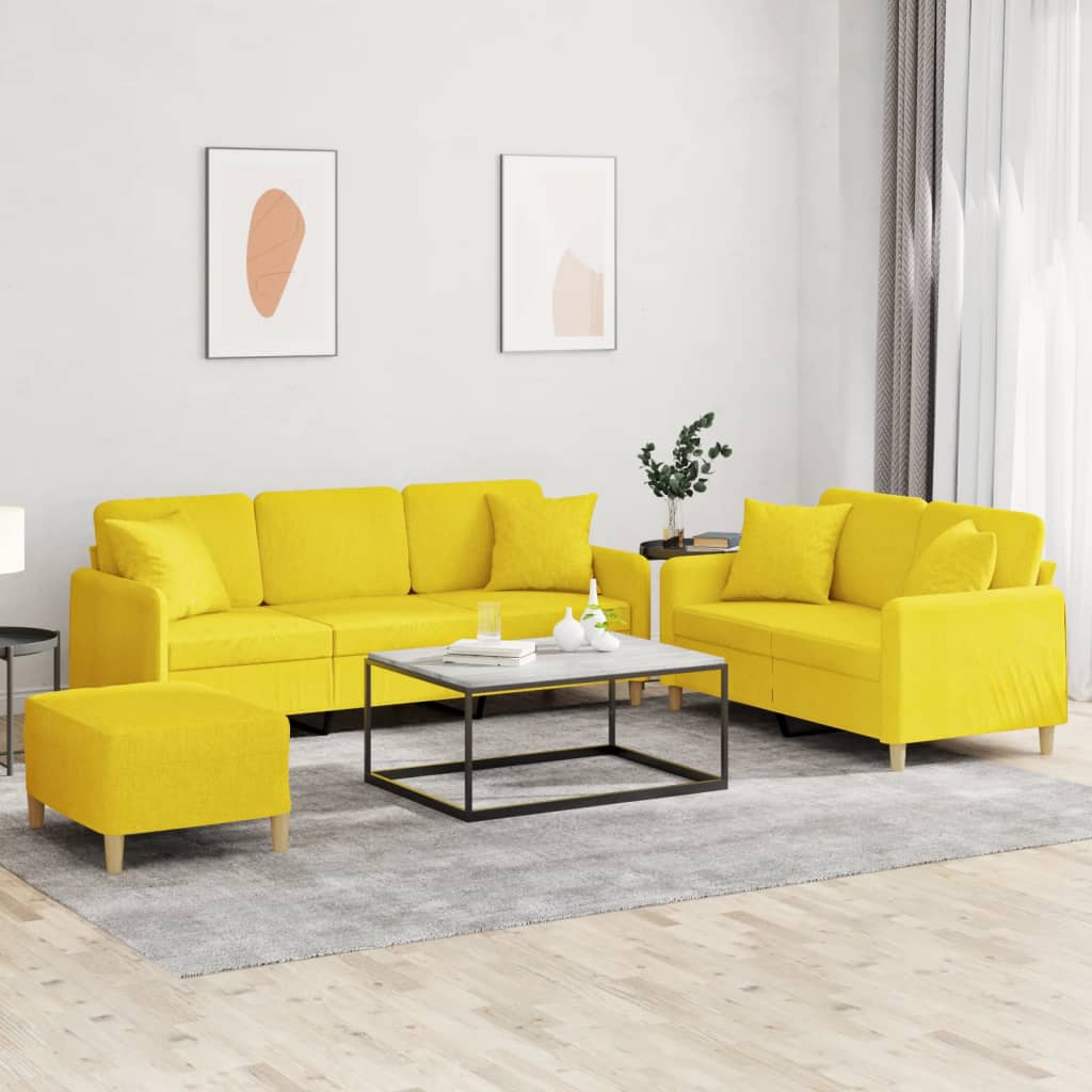 Ensemble de canapés 3 pcs avec coussins jaune clair tissu - XIOS