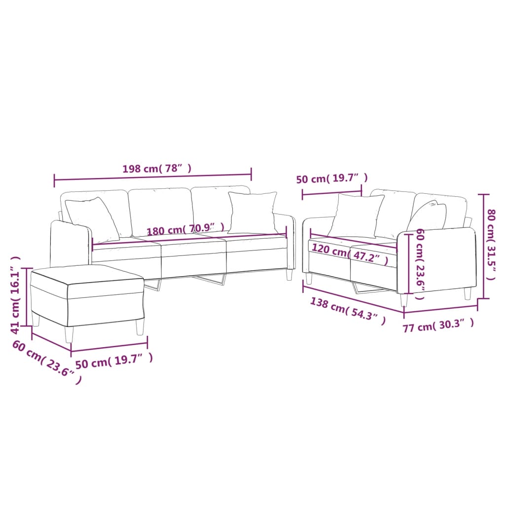 Ensemble de canapés 3 pcs avec coussins taupe tissu