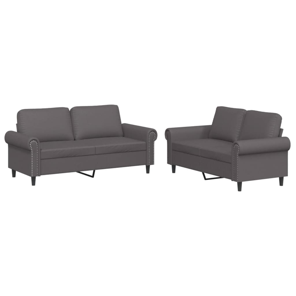 Ensemble de canapés 2 pcs avec coussins Gris Similicuir - XIOS