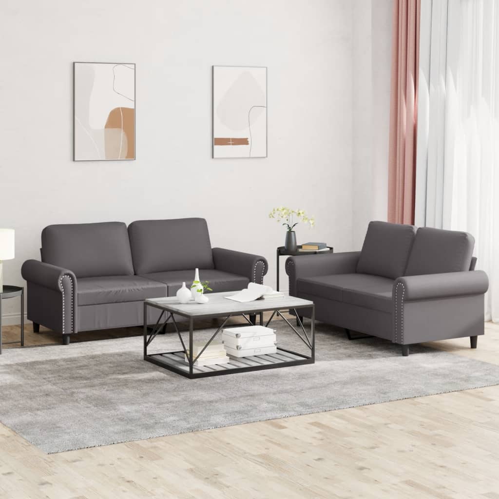 Ensemble de canapés 2 pcs avec coussins Gris Similicuir - XIOS