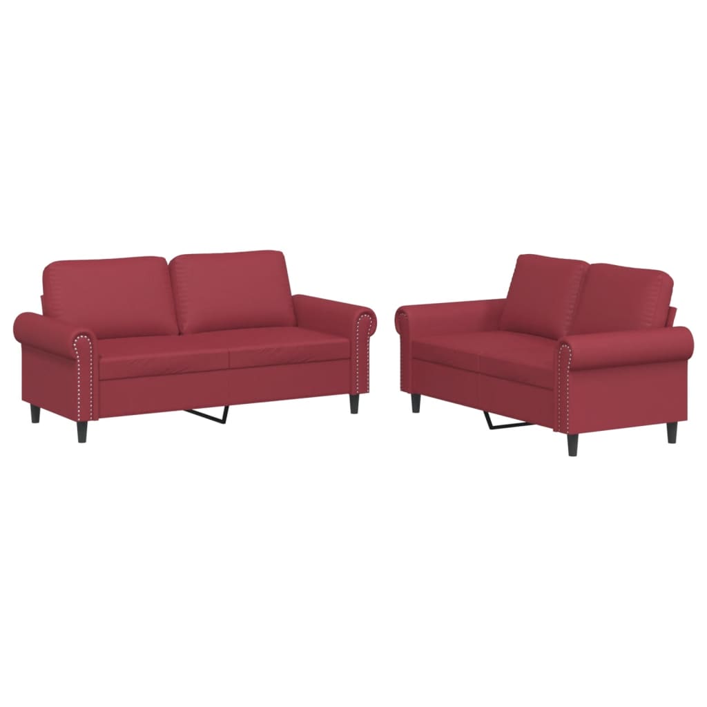 Ensemble de canapés 2 pcs et coussins Rouge bordeaux Similicuir - XIOS
