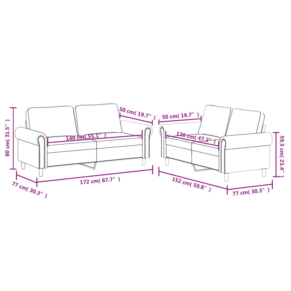 Ensemble de canapés 2 pcs et coussins Rouge bordeaux Similicuir - XIOS