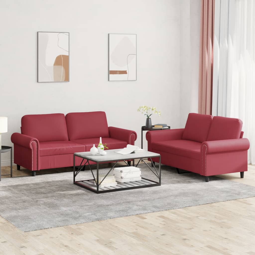 Ensemble de canapés 2 pcs et coussins Rouge bordeaux Similicuir - XIOS