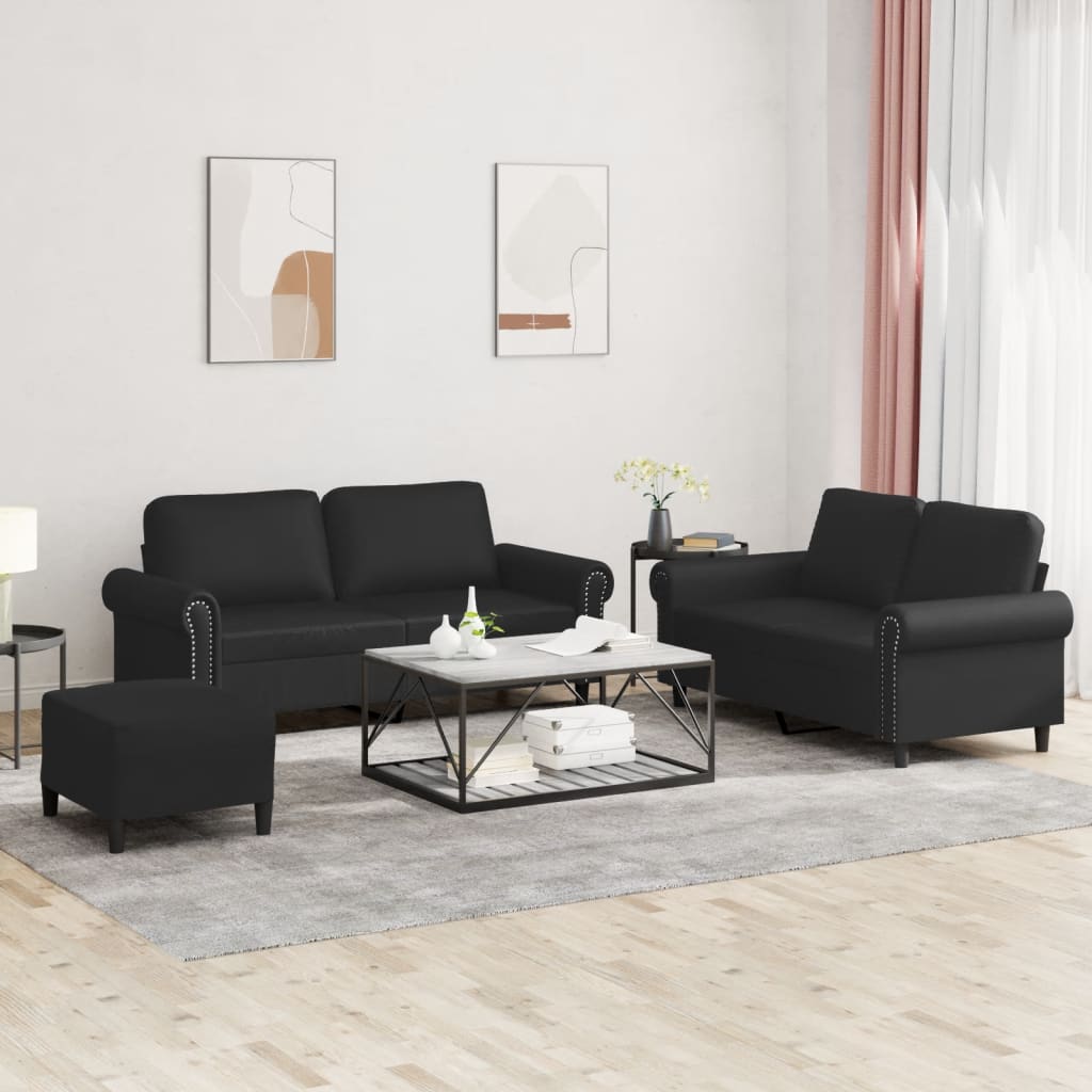 Ensemble de canapés 3 pcs avec coussins Noir Similicuir - XIOS