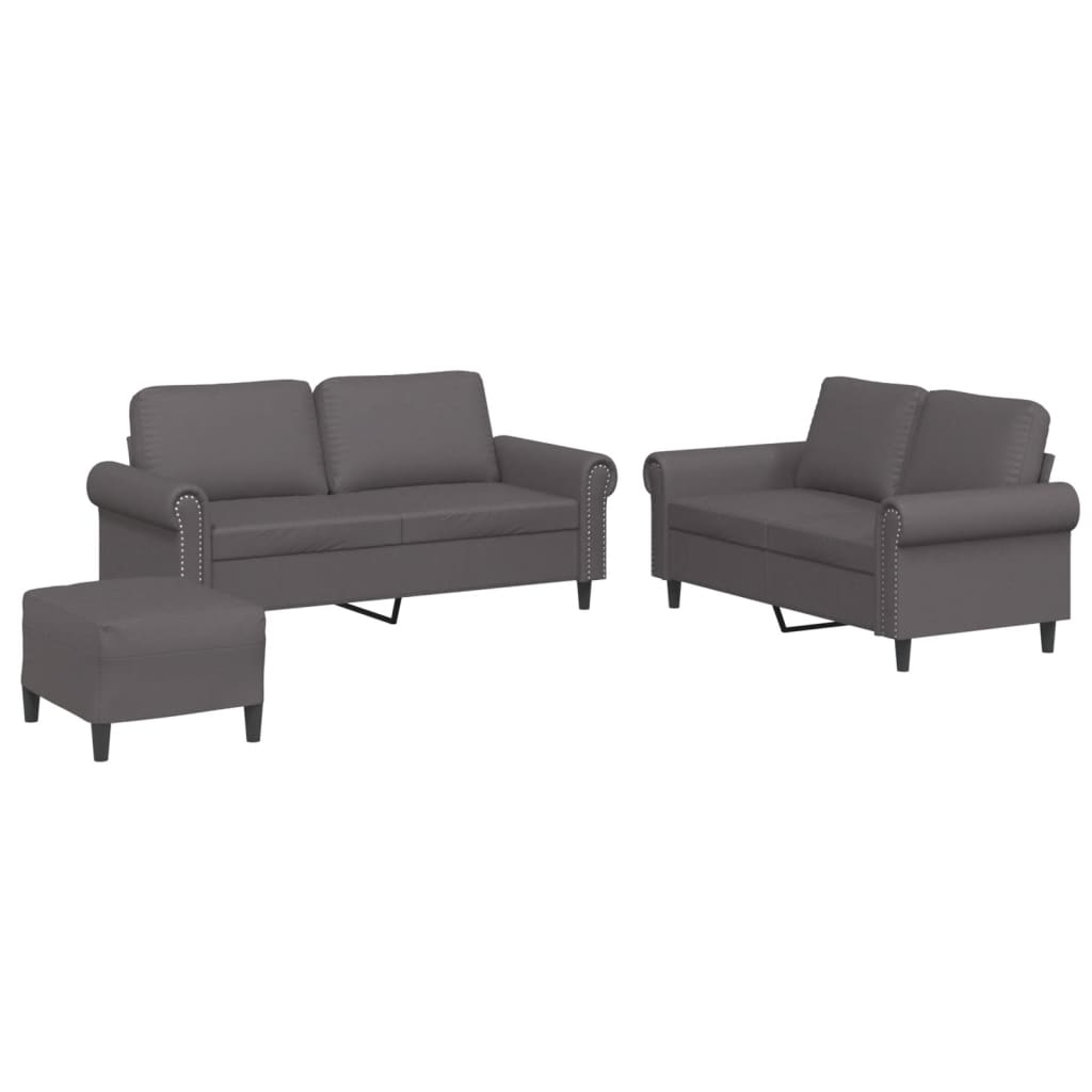 Ensemble de canapés 3 pcs avec coussins Gris Similicuir - XIOS