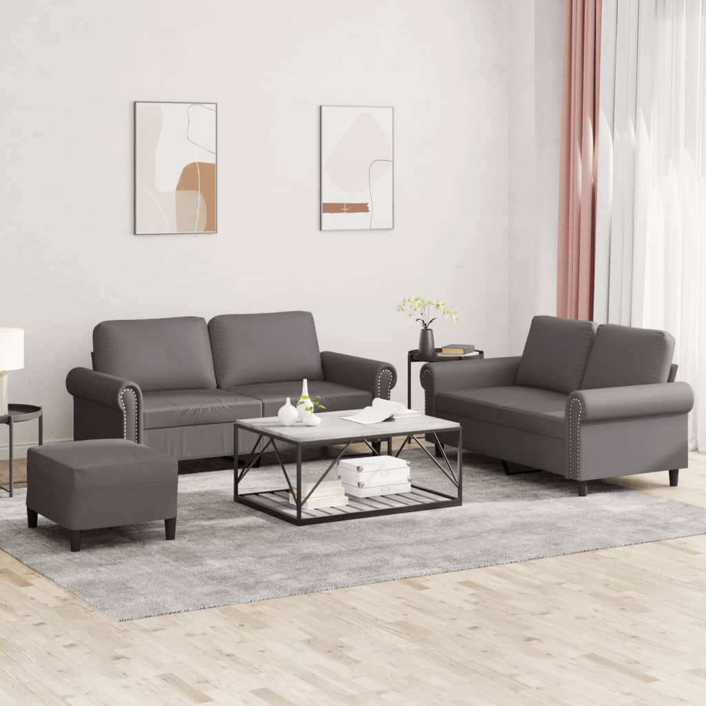 Ensemble de canapés 3 pcs avec coussins Gris Similicuir - XIOS