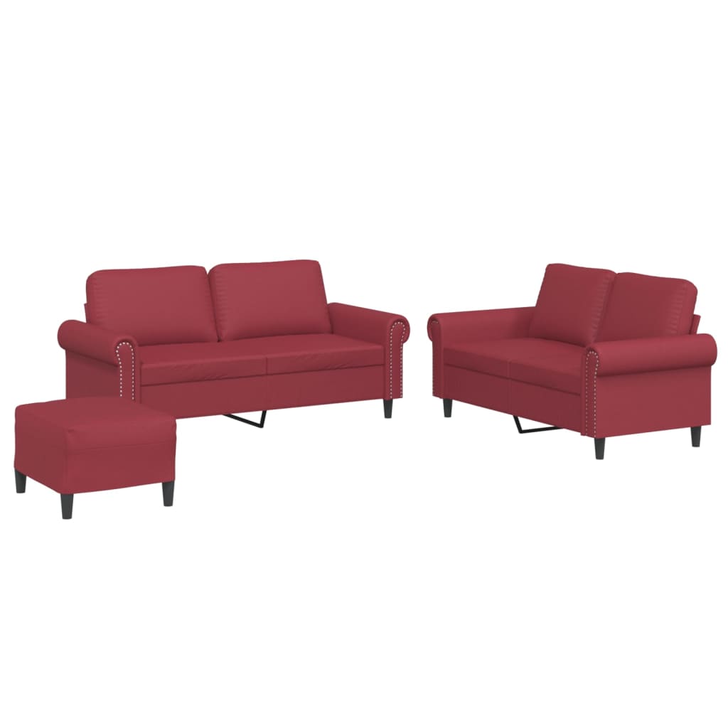 Ensemble de canapés 3 pcs et coussins Rouge bordeaux Similicuir