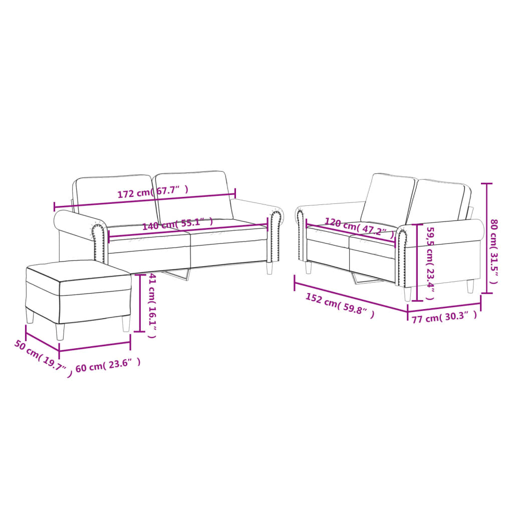 Ensemble de canapés 3 pcs et coussins Rouge bordeaux Similicuir - XIOS