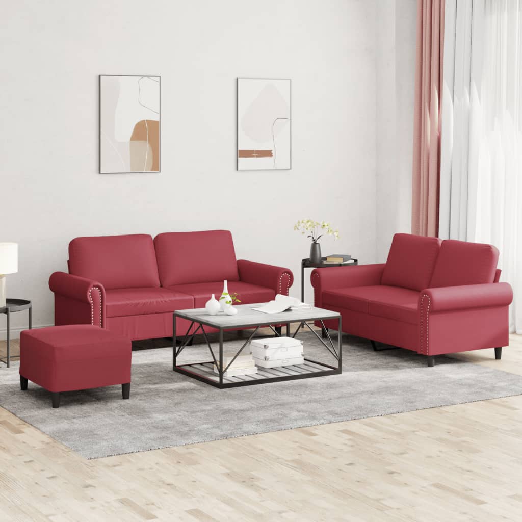 Ensemble de canapés 3 pcs et coussins Rouge bordeaux Similicuir - XIOS
