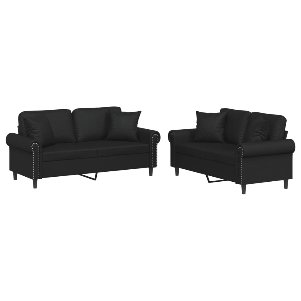 Ensemble de canapés 2 pcs avec coussins noir similicuir - XIOS