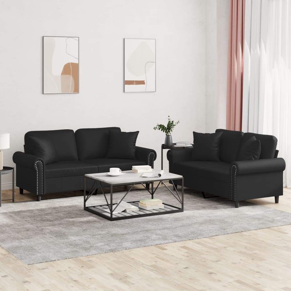 Ensemble de canapés 2 pcs avec coussins noir similicuir - XIOS
