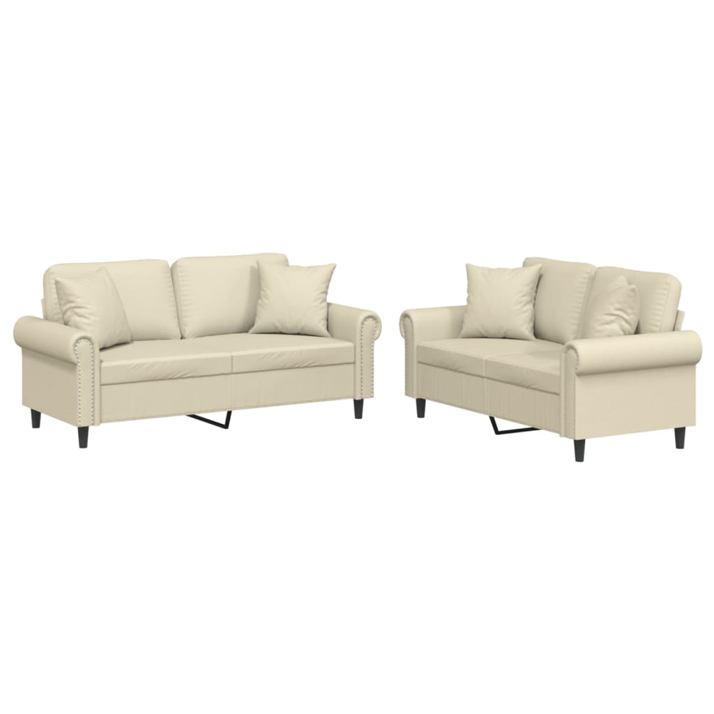 Ensemble de canapés 2 pcs avec coussins crème similicuir - XIOS