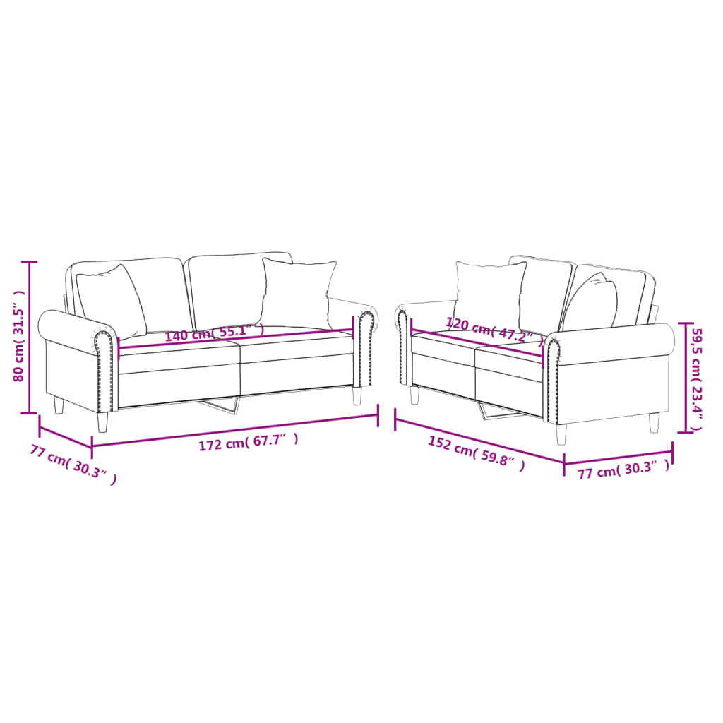 Ensemble de canapés 2 pcs et coussins rouge bordeaux similicuir - XIOS