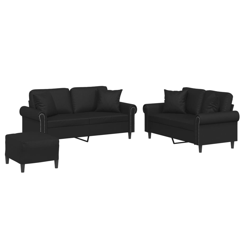 Ensemble de canapés 3 pcs avec coussins noir similicuir - XIOS