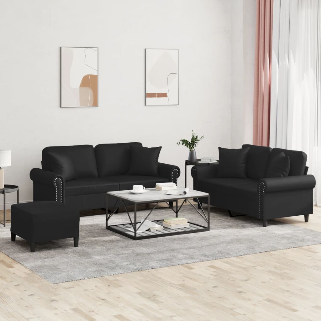 Ensemble de canapés 3 pcs avec coussins noir similicuir - XIOS